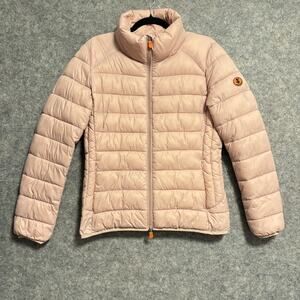Save The Duck Jacket Womens Size 2 Pink Ultra Light Quilted Puffer Zip Packable